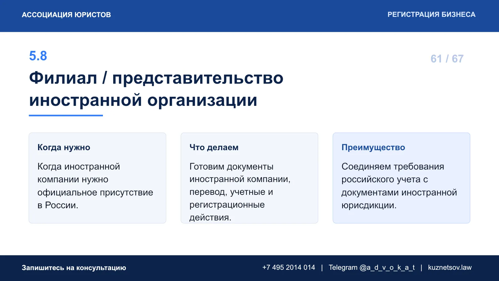 Слайд 68 из 75 — презентация юридических услуг